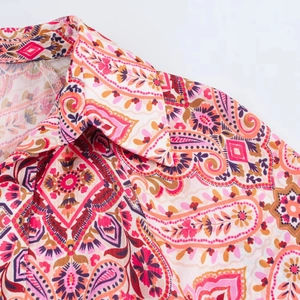 Women's chic floral print shirt dress with lapel collar and bohemian patterns