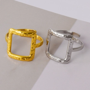 Modern square open rings in gold and silver finish with textured hammered metal surface