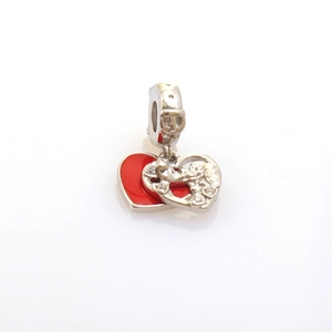 DIY creative heart charm pendant with red enamel and pavé crystals for jewelry making