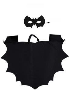 Detail of black bat wing cape and non-woven fabric mask for Halloween costume set