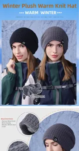 Vue détaillée du bonnet en tricot d'hiver avec doublure polaire et protection d'oreilles