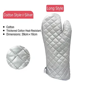 Set di 2 guanti da forno in cotone argento 39x16cm con spesso isolamento termico