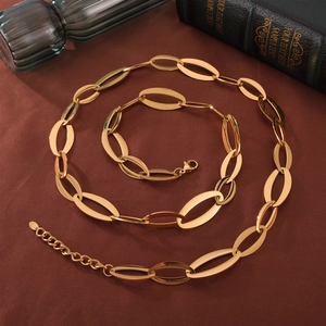 French retro gold titanium steel jewelry set with interlaced oval chain links