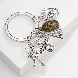 Sports Theme Metal Keychain Retro Silver Bronze Baseball Gymnastics Motorcycle Bicycle Sailing Keyring Gift For Men
