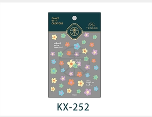 Detailed view of colorful five-petal floral nail stickers with model KX-252 marking