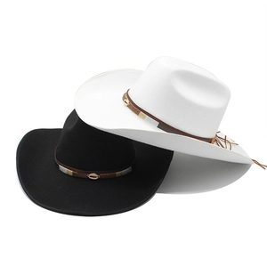Classic wide brim Western cowboy hats in black and white with shell beaded ethnic bands