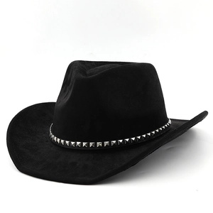 Vintage black suede cowboy hat for men and women with silver square stud band detail