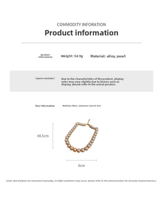 Size chart for French vintage pearl necklace with alloy clasp and 40cm length details