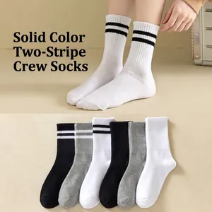 Crew Socks Cotton Polyester Breathable Ribbed Elastic Daily Casual Sports Japanese Style Trendy Women Comfortable Soft