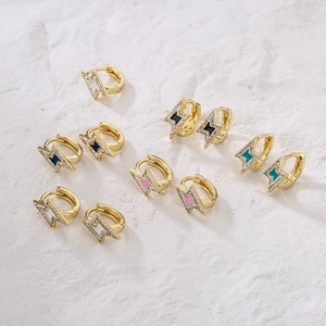 Lightning Bolt Huggie Hoop Earrings Copper 18K Gold Plated Enamel Zircon Colorful Dainty Drip Oil Jewelry For Women
