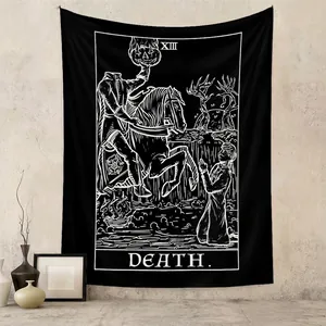 Tarot Tod XIII Wandteppich Polyester Wandbehang Gotisch Schwarz Weiß Kopfloser Ritter Kürbiskopf Heimdekoration