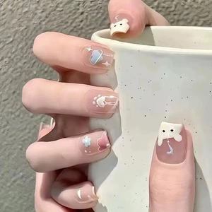 Cartoon Animal Press On Nails A916 Cute Heart Flower Design Short Square Round Shape DIY Manicure Sweet Style For Women