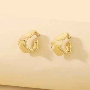 Irregular Geometric Hoop Earrings For Women Alloy With 925 Sterling Silver Earring Post Minimalist High End Ins Style
