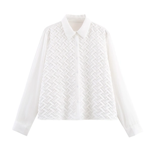 Femme Chemisier En Satin Texture Tissée Devant Col Revers Manches Longues Coupe Ample Décontracté Élégant Haut Uni