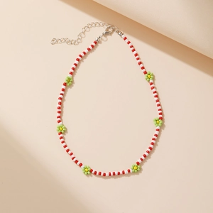 Bohemian colorful daisy seed bead choker necklace with red and white beads