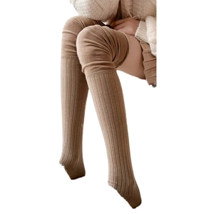 Over the knee socks in khaki ribbed knit for women, trendy autumn winter thigh high style