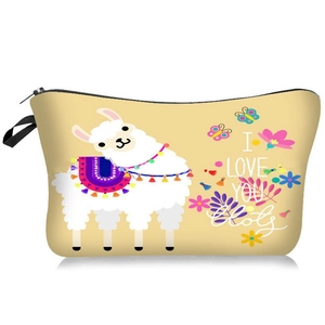Portable canvas makeup bag with cartoon llama print and I LOVE YOU Alots lettering