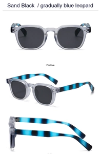 Occhiali da sole tondi con borchie e stanghette con motivo leopardato blu sfumato