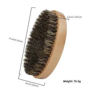 Detail showing natural beech wood handle and dense bristles of the manual shaving brush