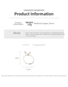 Size chart for 18K gold plated heart bracelet showing weight 3.8g and 24cm length