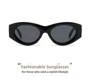 Close-up of stylish black thick frame sunglasses with dark lenses on white background
