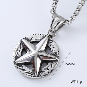 Close-up of 24mm stainless steel star pendant showing 11g weight and silver finish