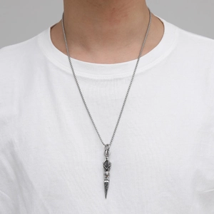 Retro stainless steel vajra pestle pendant necklace for men with fine bead chain