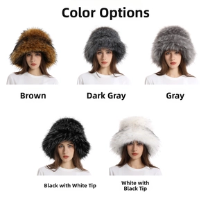 Cappello a secchiello in finta pelliccia in marrone, grigio e toni contrastanti