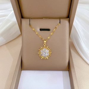 Sunflower Pendant Necklace Titanium Steel Chain Copper Inlaid Zircon Shining Stamen Light Luxury Clavicle Chain For Women