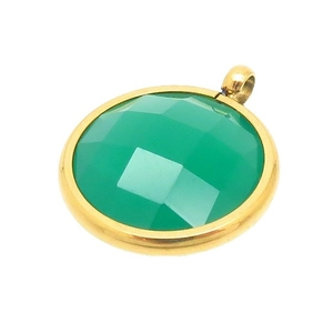 Golden stainless steel pendant featuring a faceted green birthstone crystal with a ring bail