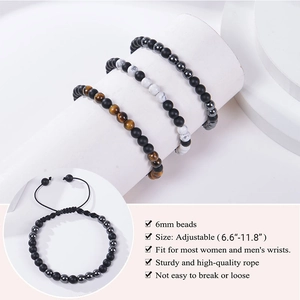 I Love You Morse Code beaded bracelet set with 6mm matte stones and adjustable cord
