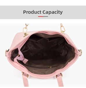 Internal structure of pink tote bag with gold-tone zipper pocket and storage compartments
