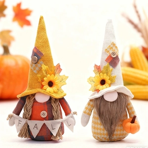 Ornements En Peluche De Gnome D'automne Tournesol Citrouille Poupée Rudolph Sans Visage Décor De Récolte Tissu Tricoté Chanvre