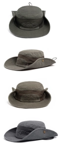 Vue détaillée du chapeau de soleil avec bande en maille respirante et mentonnière réglable