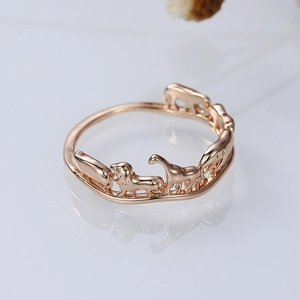Japanese circus animal cutout ring in rose gold finish with giraffe and dog motifs