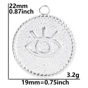 Technical drawing of 19mm silver devil's eye pendant with weight and size specifications