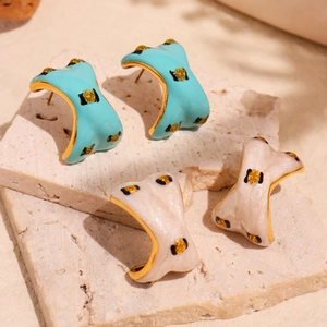 Heavyweight 18K Gold Plated Stainless Steel Enamel Leopard Print Geometric C Shaped Stud Earrings Vintage For Women