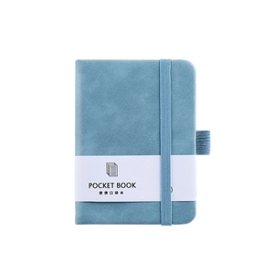Minimalist fog blue faux leather pocket notebook with elastic strap and pen loop