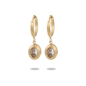 Elegant 18K gold plated stainless steel hoop earrings with oval zircon drops for women