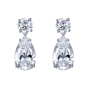 Elegant 925 sterling silver teardrop earrings featuring pear-cut zircon and stud closure