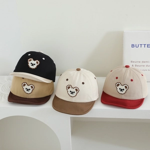Minimalist color-block baby baseball caps with cute bear embroidery for toddlers 1-2 years