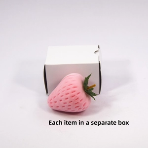 Pink strawberry shaped jewelry box made of soft flocking with white gift paper box