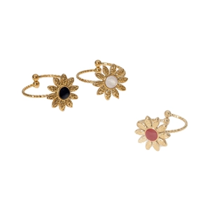 Anelli a girasole in acciaio placcato oro 18k con centri in smalto nero, bianco e rosso