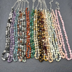 Handmade necklace with irregular natural stone beads and adjustable stainless steel chain