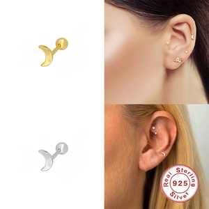 Clous d'oreilles lune en argent sterling S925, options or et argent pour femmes