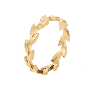 Minimalist 18k gold leaf ring made of stainless steel with natural leaf texture design