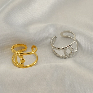 Minimalist double layer cutout stainless steel open rings in gold and silver finish