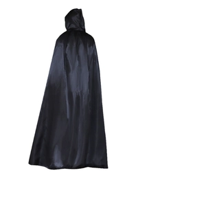 Long black hooded satin cloak for Halloween cosplay and party costumes, back view