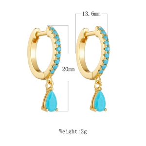 Detailed view of S925 silver turquoise teardrop earrings with dimensions and weight info
