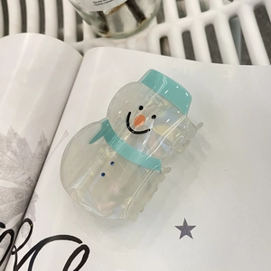 Pince à cheveux bonhomme de neige irisée en acrylique bleu et blanc pour l'hiver